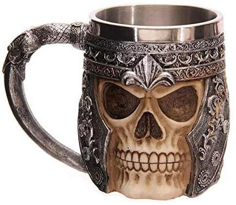 Taza de cerveza de calavera de acero inoxidable, taza de calavera de guerrero vikingo, vaso de calavera medieval, copa de vino para café, bebidas, jugo (taza de calavera uno)