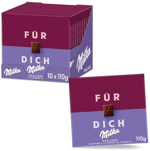 Milka Für Dich Pralinen, 110 g (10er-Pack) | Einzigartige, zartherbe Pralinen in Geschenkform mit Füllung á la Dessert au Chocolat