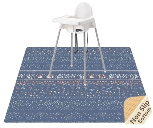 WOMUMON - Alfombrilla para debajo de la silla alta, artes, manualidades, impermeable, lavable, antideslizante, protector de suelo, tapete para salpicaduras, tapete desordenado y mantel (arco iris, 130 | Alfombra desordenada reutilizable de 130 cm × 130 cm, parte trasera antideslizante, protector de suelo para limpiar y