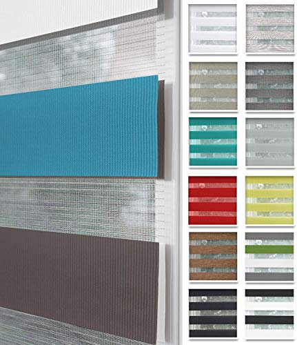 Home-Vision® DuoRollo Klemmfix, Doppelrollo ohne Bohren mit Klämmträgern, DuoRollos für Fenster und Türen (Weiß-Grau-Blau, B55cm x H150cm)