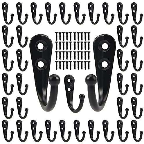 POZEAN Wall Hooks for Hanging, 40 Pack Black Small Coat Hooks with 80 Screws, Heavy Duty Single Prong Wall Hooks for Keys, Cups,Towels,Bag and More
