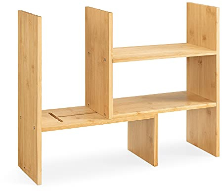 Navaris Bambus Schreibtisch Organizer 51x15,5x40 - Tisch Regal Ordnungssystem verstellbar - Eckregal für Küche Büro Bad Regalaufsatz