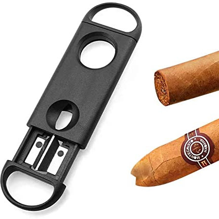 Aoibeely Cortador de cigarros negro, dos tipos de cabezas de cuchillo, cortador de cigarros, cortador de cigarros con hoja en forma de V, podadora de corte en V Puerto Cuba, accesorios para cigarros.