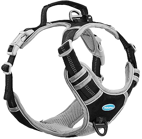 ThinkPet Anti-Zug Hundegeschirr Mit Griff - Leicht Zu Kontrollieren, Verstellbar Ohne Würgen, Reflektierend, Atmungsaktiv Gepolstert (L, Schwarz)