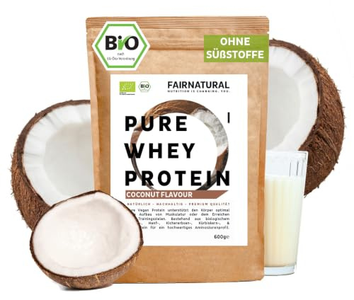 BIO WHEY Protein-Pulver Kokos ohne Chemie [Regional aus Deutschland] - Hochwertige Eiweiß-Shakes » 100% NATÜRLICH « 600g Bio Kokosnuss Eiweiß-Pulver aus Premium Molkenprotein-Pulver ohne Soja
