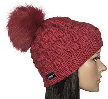 siamo-handmade Mütze Lahti Rot Merino Unisex Damen Herren Bommelmütze Pudelmütze Beanie Strickmütze