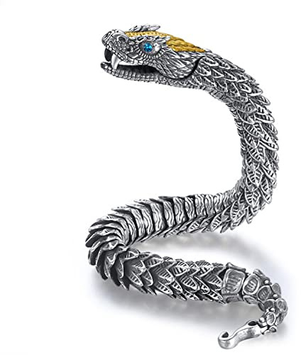 ZFSBRTL Nordic Vintage Ouroboros Bracelet, Men's Retro Copper Snake King Chain Viking Amulet Jewelry Gothic Biker Bangle,18cm