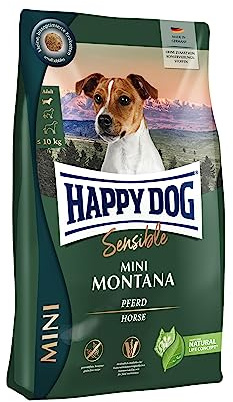 Happy Dog Sensible Mini Montana Pferd, 4 kg | Trockenfutter mit Pferd – Getreidefrei, kleine Kroketten, für kleine Hunde