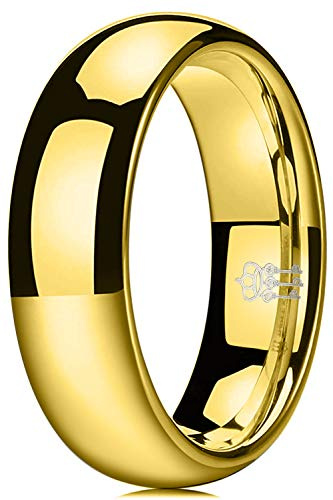 Three Keys Jewelry Mens Charming Jewelry 6mm Gold Tungsten Polished Wedding Carbide Ring Band for Men Engagement Size 10.5