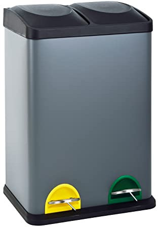 SVITA TC2X20 Küchen-Eimer 40Liter Fassungsvermögen 2x20L Abfalleimer 2er-Mülleimer Mülltrennung Treteimer Grau