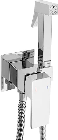 Rea FENIX Einbau-Bidet-Wasserhahn, Chrom-Messing-Sprüher, Wandmontage, Kalt- und Warmwasser-Mischbatterie mit Handbrause für WC, WC (Chrom)