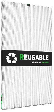 Reair 16x25x1 Air filter, Washable and Reusable Air Filter 16x25x1 for AC HVAC Furnace, MERV 8 Air Filters Machine Washable & Dryer Friendly, AC Furnace Air Filter