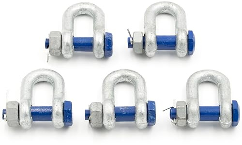 Schäkel 3,25t Tragfähigkeit 5 Stück Gerade mit Augbolzen mit Mutter und Splint - Geradschäkel Form DX - Schäkel Hochfest Stahl Feuerverzinkt - Hochfester Bügelschäkel - Lastschäkel - Hebeschäkel
