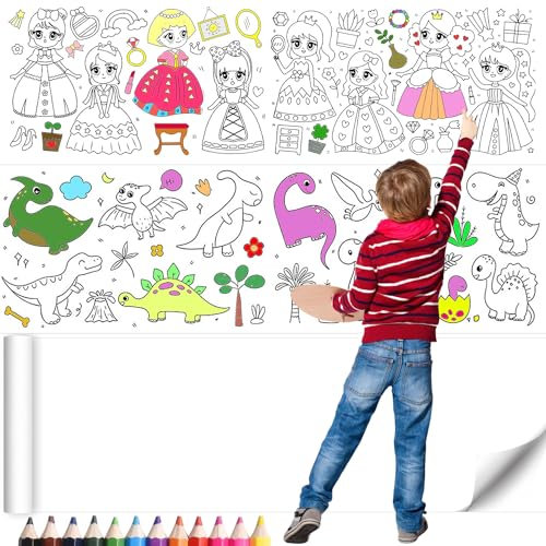 3 Stück Schneidbare Zeichenrolle Malrolle Zeichenrolle Diy-Malerei Buntes Gefülltes Malpapier Kinder 30 x 300 Cm Drawing Paper Blanko-Zeichnung Schriftrolle und 12 Buntstiften für Jungen Mädchen