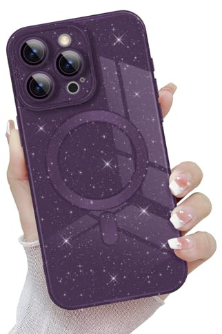 Newseego Custodia Glitter per iPhone 15 PRO Max per Ragazze e Donne [Compatibile con MagSafe], Cover Magnetica Scintillante Morbido TPU Protezione Fotocamera Antiurto per iPhone 15 PRO Max - Viola