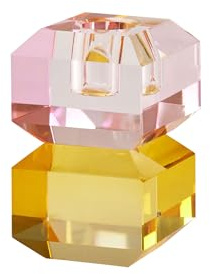 Giftcompany Sari, Kristallglas, Kerzenhalter H9cm, eckig, rosa/gelb, gs, 6x9x6cm