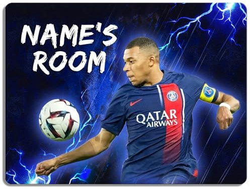 Personalised Mbappe Bedroom Door Sign Football Legend Room Name Plaque Children's Boys PSG Football Player Kids Birthday Gift NLD46