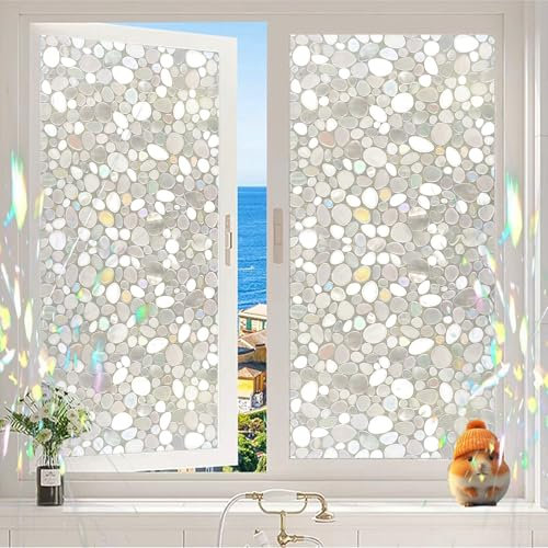 Selbstklebende Folie Wasserdicht 20 x 330 cm, Privatsphäre, Uv-Schutz, Sonnenschutz, Gegen Hitze, Haftend Ohne Klebstoff, Fensterfolie, Anti UV Milchglasfolie, Kopfsteinpflaster
