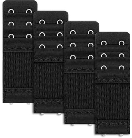 Piriuuo 4 Stück BH Verlängerung, 9,7 x 3,2 cm Damen BH-Verlängerer BH Erweiterung 2 Haken 3 Reihen Elastische Unterwäsche Verlängerungsschnalle Weiches Polyester BH Verschluss Verlängerung