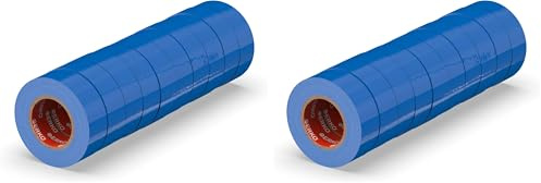 ERKO Cinta aislante 15mm x 10m azul 10 piezas, adhesiva para instalaciones eléctricas PVC, para aislar y reparar cables eléctricos, extrafuerte, agrupar cables (Paquete de 2)