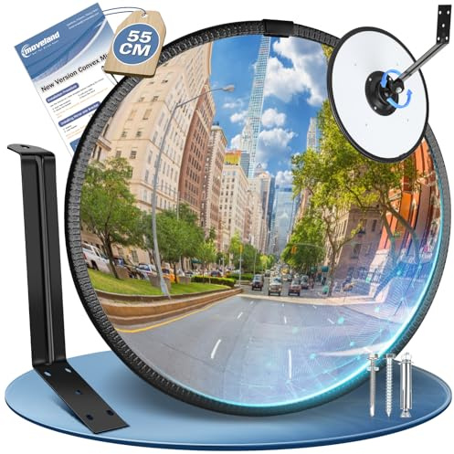 moveland 55 cm Acrylic Driveway Mirror, Sturdy Metal Bracket, 3 Set Screws | Eliminate Blind Spots, Upgraded, Adjustable, Wide Angle 180 Degree Convex, Clear Reflection, For Traffic, Garage, Warehouse