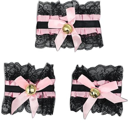 ZOOMIMI Spitzen-Choker, Spitzen-Schleife, Choker-Halsketten mit Glöckchen, Stretch-Kragen, Halsband, Cosplays, Dienstmädchen-Kragen-Sets