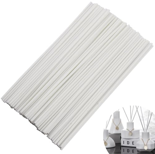 100 Stück Fasern Stäbchen Diffusor Stöcke, ätherisches Öl Aroma Diffusor Stöcke, 20cm x 3mm, Umweltfreundlich, Weiß, für Raumduft und Heimdekoration
