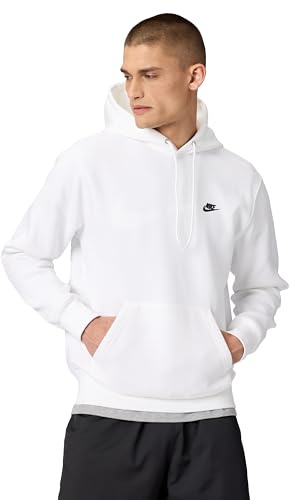 Nike Men's Club Pullover Fleece Hoodie, White/White/Black, X-Large