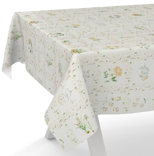 ANRO Vaxduk, bordsduk, tvättbar, vaxbordsduk, trädgårdsbordsduk, vattenavvisande, 120 x 140 cm, skärkant, blomrutig, beige