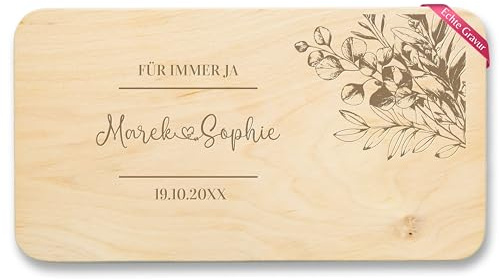 Frühstücksbrettchen Holz Natur - Brotzeitbrett Für Immer Ja Geschenk Hochzeit mit Namen und Datum I Hochzeitsgeschenk I Hochzeitstag Geschenk Ehepaar I Hochzeitstag Geschenke - 22x12 - Holz