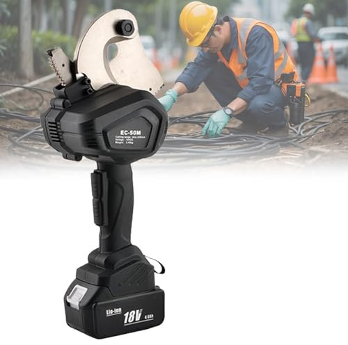 ERSINIAN Tagliacavi Idraulico Elettrico, tagliacavi in Rame e Alluminio da 50 mm/65 mm/75 mm, tagliabulloni da 60 KN, per Cavi in Rame e Alluminio, Cavi corazzati, EC-50M