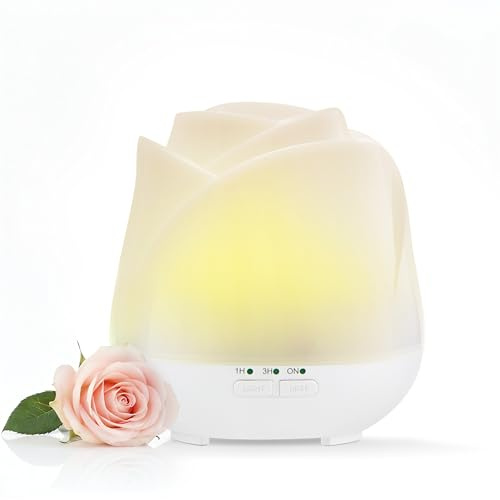 Earnest Living Rose Diffuser 150ml – Quiet Ultrasonic Aromatherapy for Bedroom, Office & Desk, 7-Color LED Light, USB Powered, Auto Shut-Off, Relaxation Gift for Women – Solid White