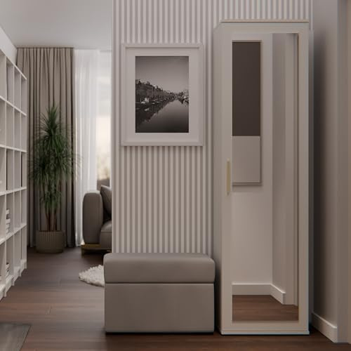 WHATSIZE ENTERPRISE - Modern Entryway Hall Single Wardrobe with Drawers | Storage Coat Rack, Shoe Storage, Hanging Hooks Cabinet Contemporary Bedroom Hallway, Mudroom, or Foyer Furniture Cashmere
