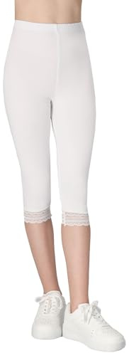 FUTURO Fashion Flickor, caprileggings av bomull med spets, mjuka och stretchiga sommarbyxor för barn, hudvänliga och bekväma storlekar 116–158, Vit, 146