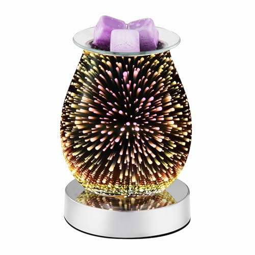 DICIMI 3D Electric Wax Melt Warmer with Firework Effect, Touch Control & Spare T25 Bulb, Aroma Lamp Oil Burner for Wax Melts/Essential Oils, Flame-Free UK Home Fragrance Gift