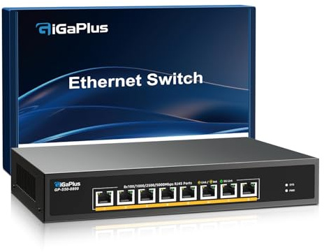 Commutateur Ethernet 8 Ports 5Gb Non géré avec 8 Ports 5G Base-T. Commutateur réseau GiGaPlus 5Gbps pour NAS/PC 5Gbps, Adaptateur/Carte réseau 5Gbps, routeur Wi-FI 7, Montage sur Rack 19 Pouces.
