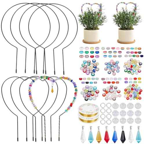OLYCRAFT 350 Stück Perlen Gartenstecker Set DIY Feenstab Stecker Set Feengartenstecker Set Für Den Außenbereich Mit 8 Stück Bogenständer 300 Stück Bunten Perlen Pflanzendekorationen Für Töpfe