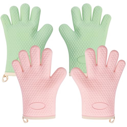 Silicone Oven Mitts Oven Gloves with Non-Slip Silicone High Temperature Resistant Cooking Gloves Reusable Baking Mitts for Cooking Baking Kitchen Mittens