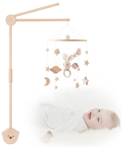 Soporte Móvil para Bebé, Soporte de Móvil para Cuna de Bebé, Soporte de Madera para Cuna, Brazo Móvil de Cuna, Bebé Móvil Titular de la Oso Diseño, para Colgar Campanas de Viento, Juguetes
