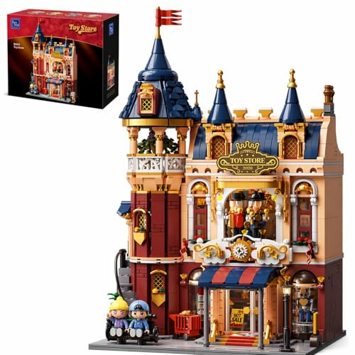PANTASY Negozio di giocattoli per adulti, castello europeo, design modulare, architettura da collezione con palco schiaccianoci, arcade, balcone, parco giochi e minifigure