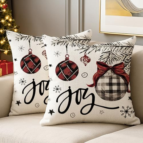 JANGYUHH Winter Süßigkeiten Weihnachten Kissenbezug 40x40 cm Leinen Kissenbezüge Weihnachtsdeko Sofakissen Weihnachtsbaum Kissenhülle Modern Dekorative Weiche für Sofa Wohnzimmer Christmas 2er Set