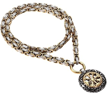 Flongo Wikinger Axt Halskette für Herren: Edelstahl Byzantinische Kette 60cm - Nordisches Runen Amulett - Vintage Silber Anhänger - Wikinger Schmuck - Geschenk für Vater Sohn - Nordische Mythologie