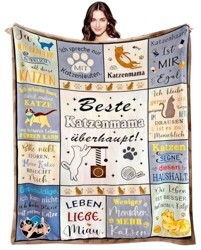 ZJKUBOIS Geschenk für Katzenliebhaber, Kuscheldecke Katzenmotiv Sofadecken 150x130cm, Katzen Deko Geschenke für Frauen,Weiche Flanell Katzen Decken für Geburtstag,Katzenmama