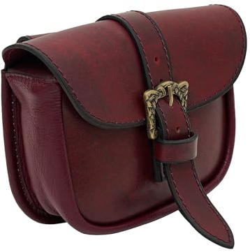 Lord of Battles Mittelalter Wikinger Leder Gürteltasche mit Riemen Vollnarben für LARP, Ren Faire & Cosplay Kastanienbraun 13 x 17,7 cm