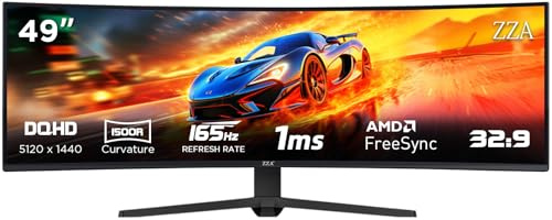 ZZA 49 Inch Curved Monitor, 32:9 Dual QHD 5120x1440 Ultrawide Curved Monitor, 120Hz with 1500R Curvature, 120% sRGB, Height Adjustable Stand, HDMI 2.1 & DisplayPort 1.4