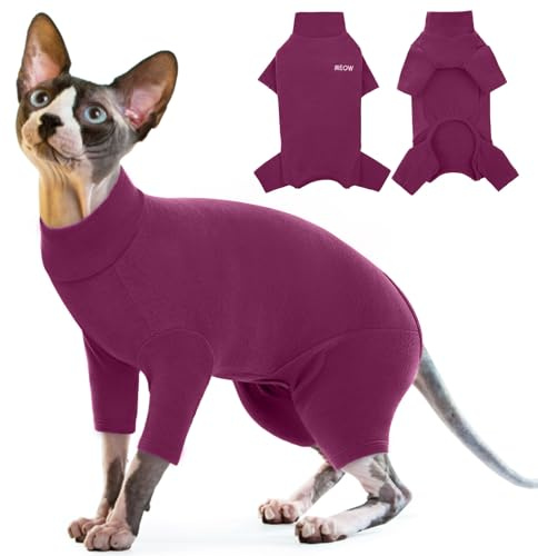 Kattfleecekappa, vinterbody för katter med känslig hud eller allergier ger komfort och förhindrar repor (lila, XXL)