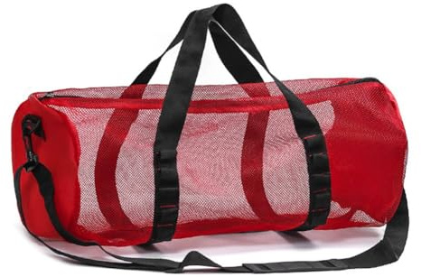 Gettimore Borsa a rete per immersioni subacquee per palestra, spiaggia, nuoto, grande capacità, in nylon, con manici e tracolla, design traspirante e drenante dell'acqua, 58 x 27 x 27 cm