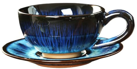 Tazza gigante – Tazza da caffè in ceramica artigianale con stile giapponese | Grande tazza artistica per caffè filtro | Regalo coppia con sottotazza