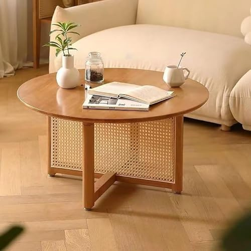 Generico Tavolino da Divano, tavolino da caffè Rotondo, tavolino da Salotto, tavolino da Salotto in Rattan Multicolore (Dimensioni: 31,5 P x 15,8 H, Colore: ciliegio)
