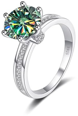 3kt Blomma D Färg VVS1 Moissanite Förlovningsringar for kvinnor S925 Sterling Silver Diamantring Rundskuren Gul/Blå/Rosa Bröllopsring med certifikat(Blue green,6)